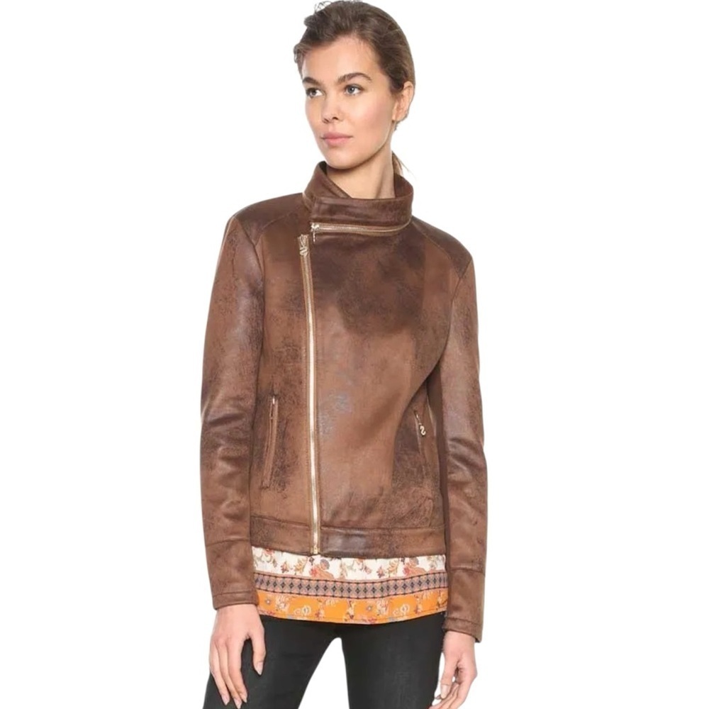 DESIGUAL FAUX LEATHER BOHO MOTO MANDALA BROWN JACKET